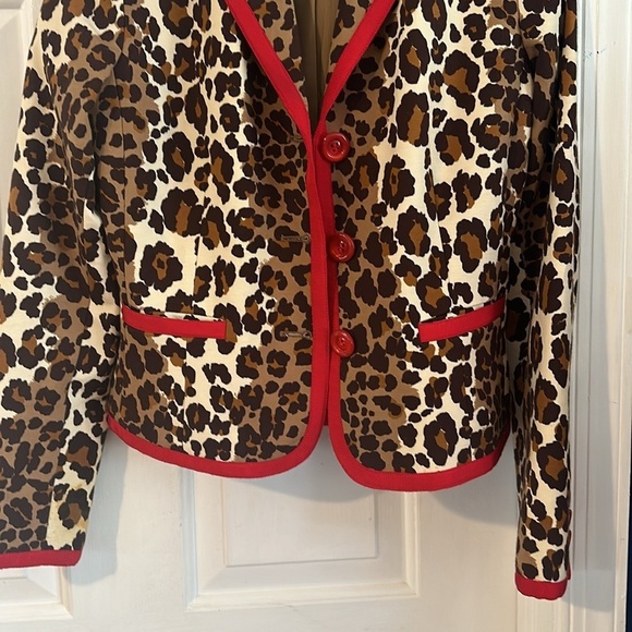 NWOT Women’s ETCETERA Beige Brown Cheetah Print Cotton Blend Red Trim Blazer - Picture 5 of 8